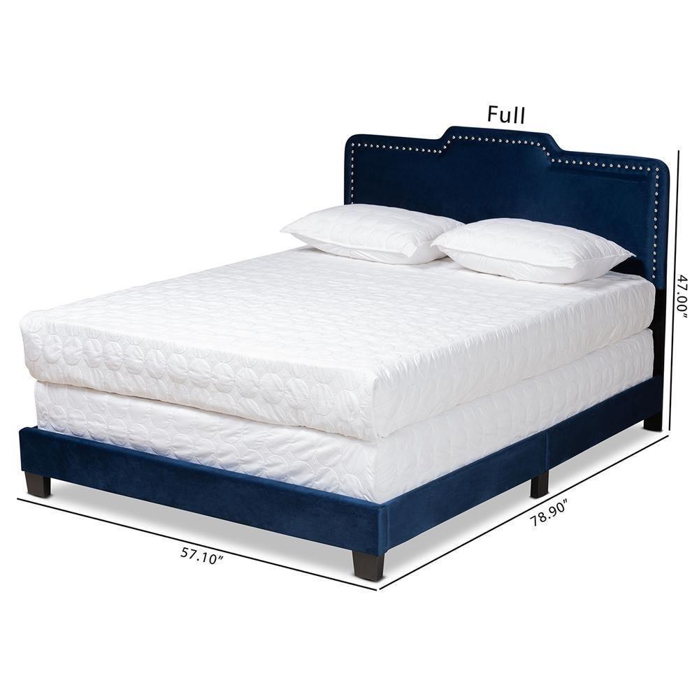 Benjen Modern and Contemporary Glam Navy Blue Velvet Fabric Upholstered Full Size Panel Bed FredCo