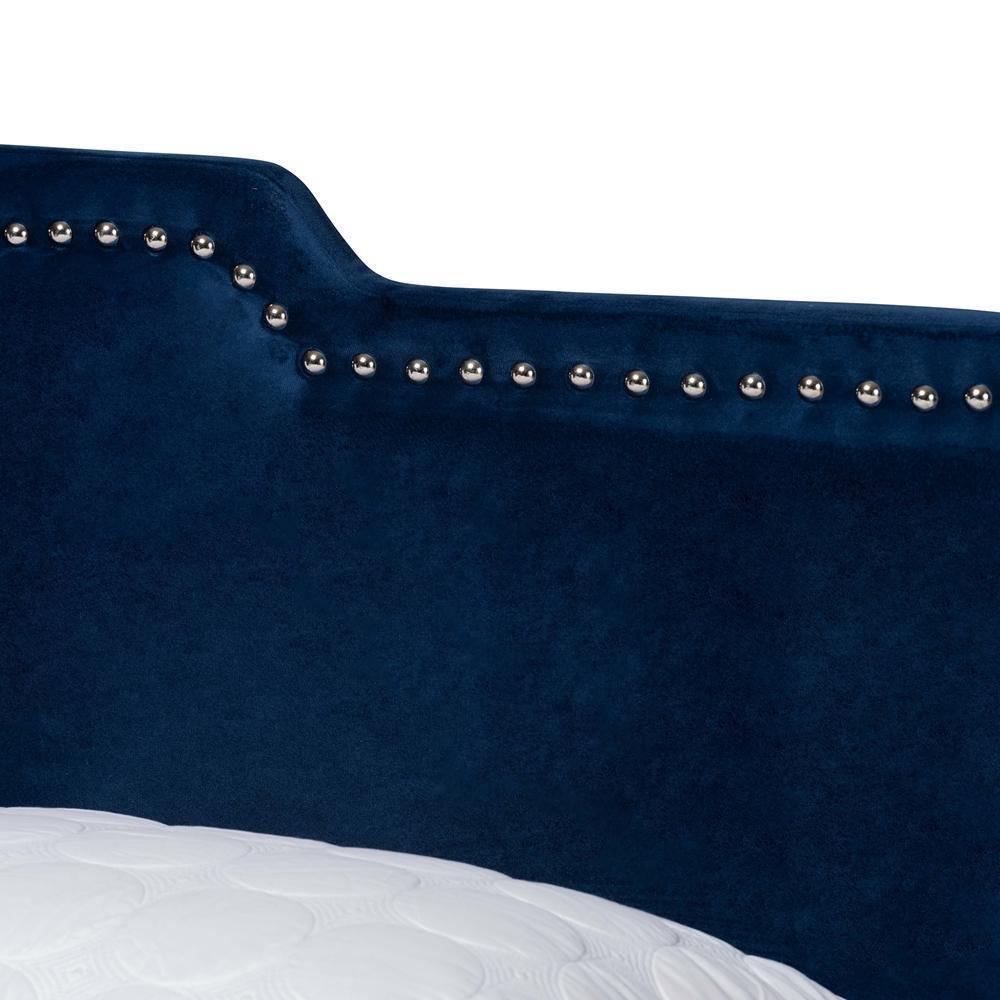 Benjen Modern and Contemporary Glam Navy Blue Velvet Fabric Upholstered Full Size Panel Bed FredCo