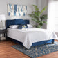 Benjen Modern and Contemporary Glam Navy Blue Velvet Fabric Upholstered Queen Size Panel Bed FredCo