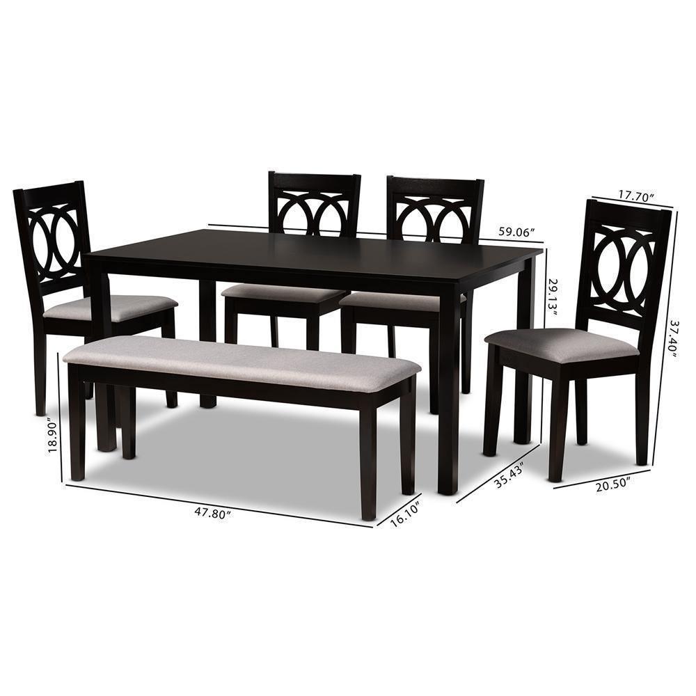 Bennett Modern and Contemporary Grey Fabric Upholstered and Dark Brown Finished Wood 6-Piece Dining Set FredCo