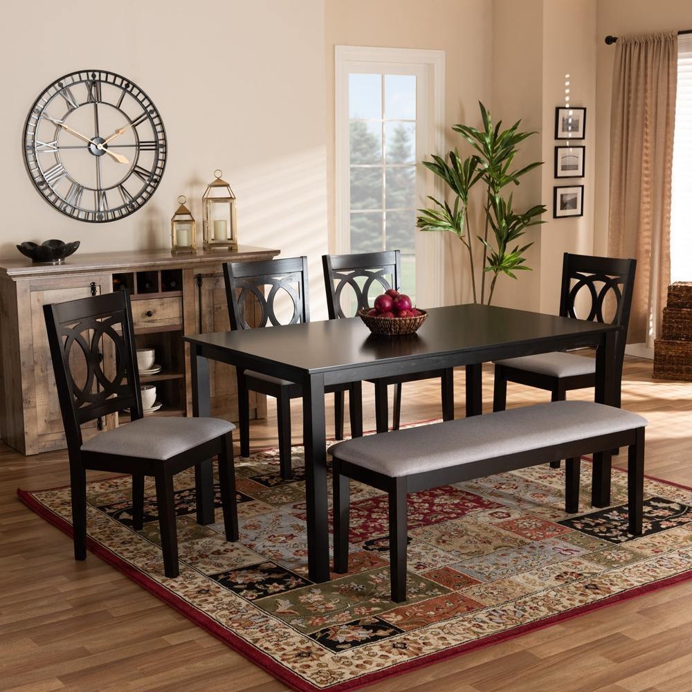 Bennett Modern and Contemporary Grey Fabric Upholstered and Dark Brown Finished Wood 6-Piece Dining Set FredCo