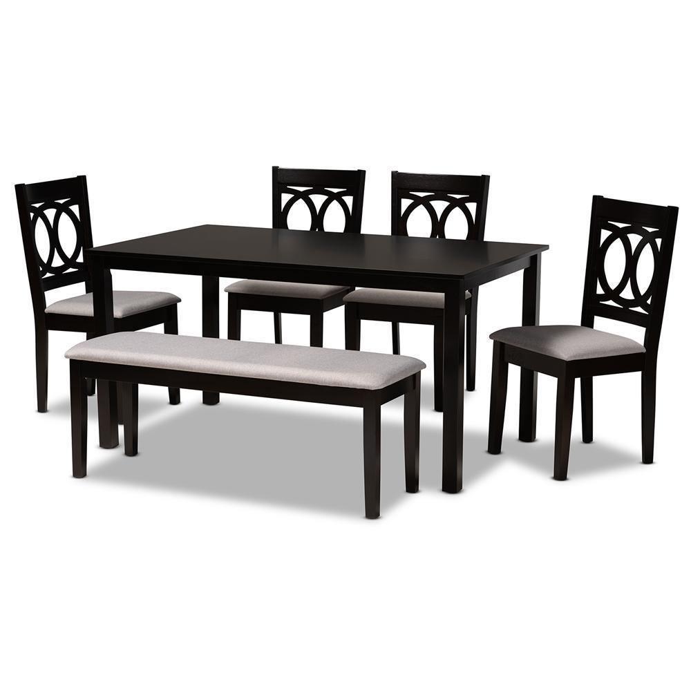 Bennett Modern and Contemporary Grey Fabric Upholstered and Dark Brown Finished Wood 6-Piece Dining Set FredCo