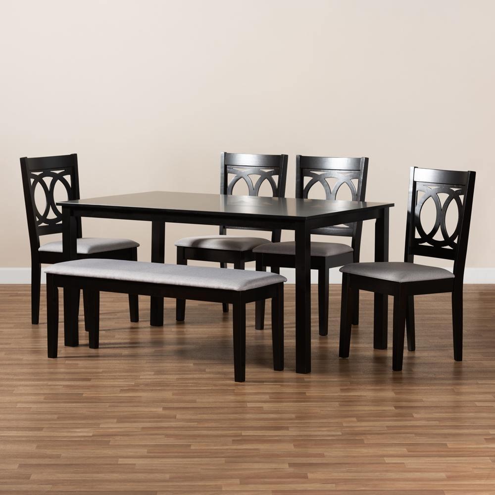 Bennett Modern and Contemporary Grey Fabric Upholstered and Dark Brown Finished Wood 6-Piece Dining Set FredCo