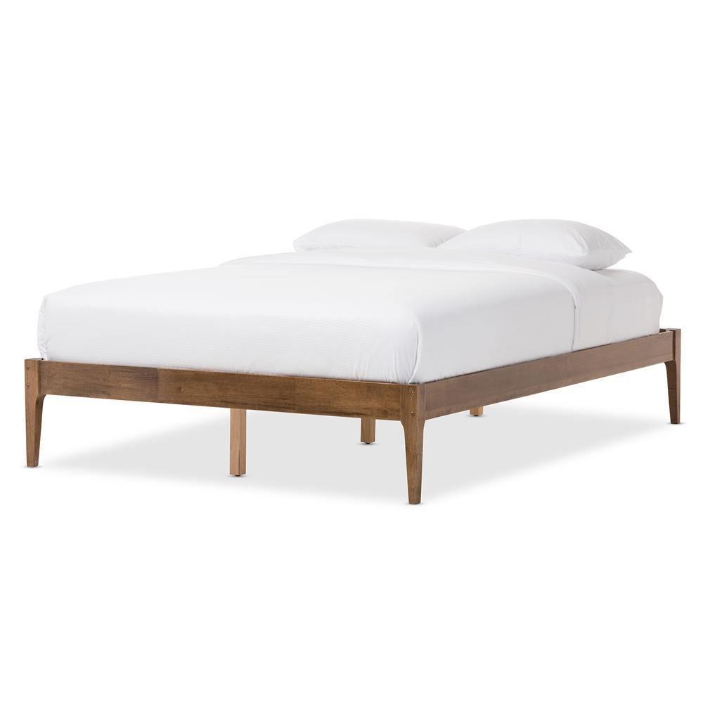 Bentley Mid-Century Modern Walnut Finishing Solid Wood Queen Size Bed Frame FredCo