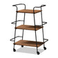 Bernard Rustic Industrial Black Metal and Walnut Finished Wood 3-Tier Small Mobile Wine Bar Cart FredCo