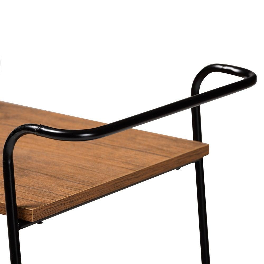 Bernard Rustic Industrial Black Metal and Walnut Finished Wood 3-Tier Small Mobile Wine Bar Cart FredCo