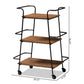 Bernard Rustic Industrial Black Metal and Walnut Finished Wood 3-Tier Small Mobile Wine Bar Cart FredCo
