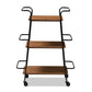 Bernard Rustic Industrial Black Metal and Walnut Finished Wood 3-Tier Small Mobile Wine Bar Cart FredCo