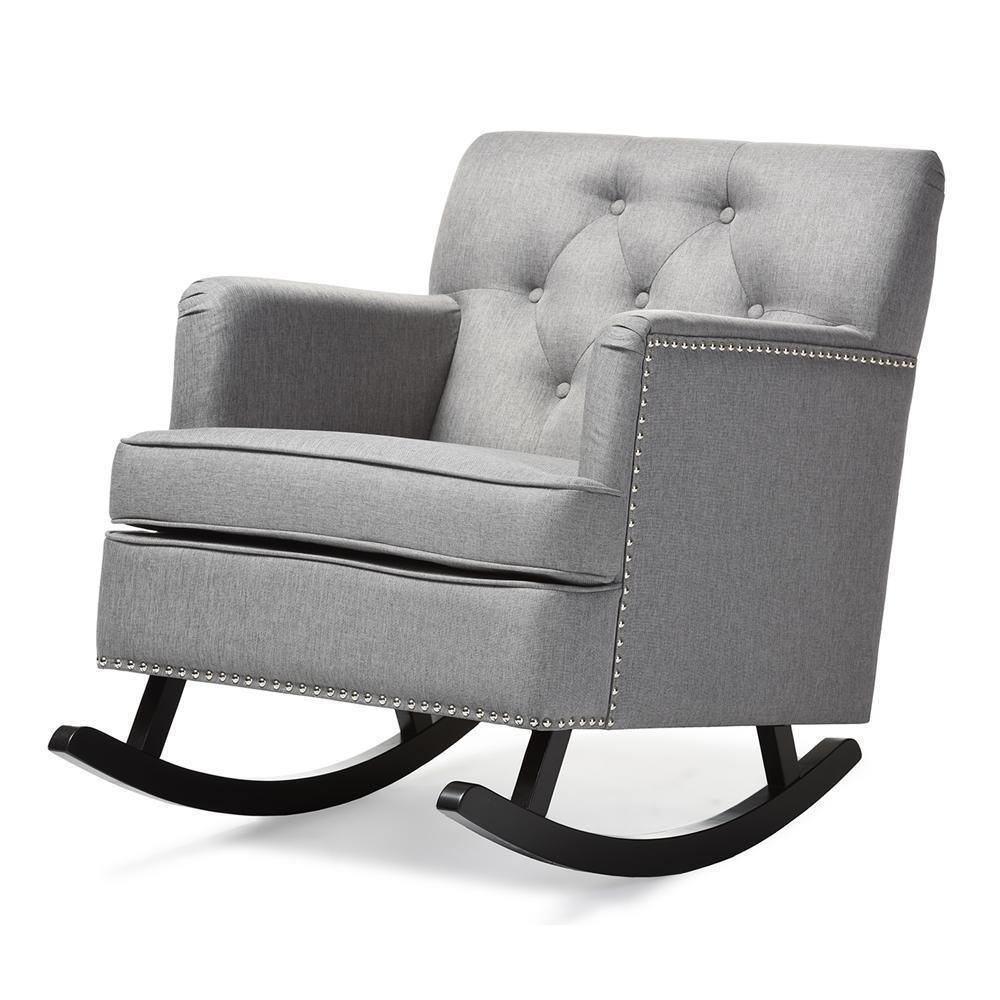 Bethany Modern and Contemporary Grey Fabric Upholstered Button-tufted Rocking Chair FredCo