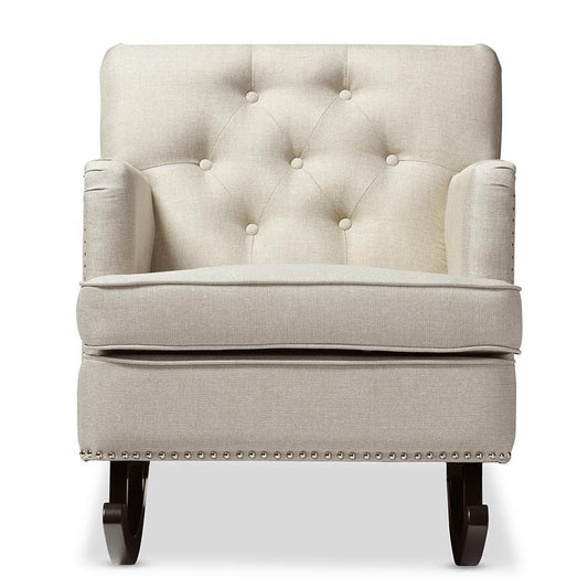 Bethany Modern and Contemporary Light Beige Fabric Upholstered Button-tufted Rocking Chair FredCo