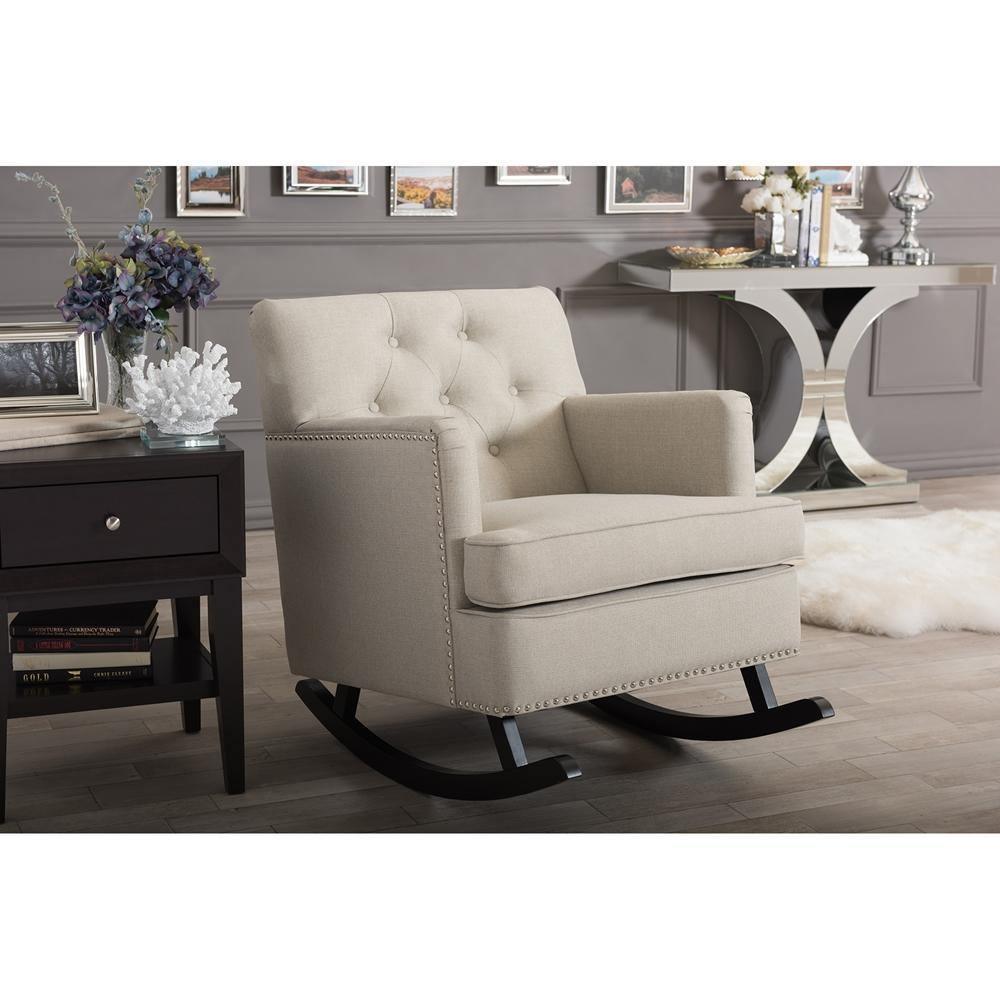 Bethany Modern and Contemporary Light Beige Fabric Upholstered Button-tufted Rocking Chair FredCo
