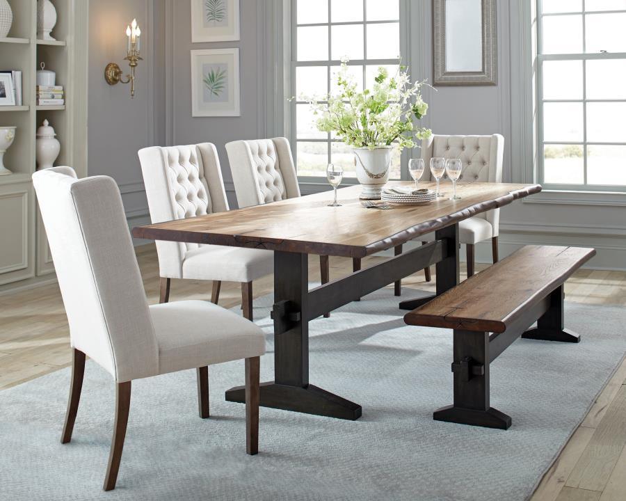 Bexley Rectangular Live Edge Dining Set Natural Honey and Espresso 110331-S6 Coaster FredCo