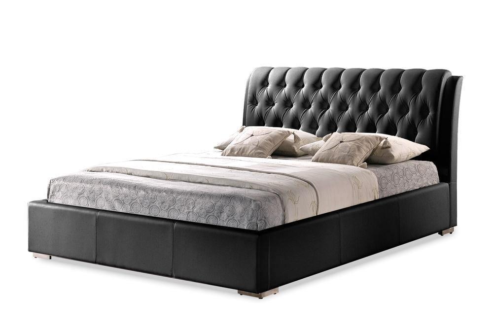 Bianca Black Modern Bed with Tufted Headboard - Queen Size FredCo