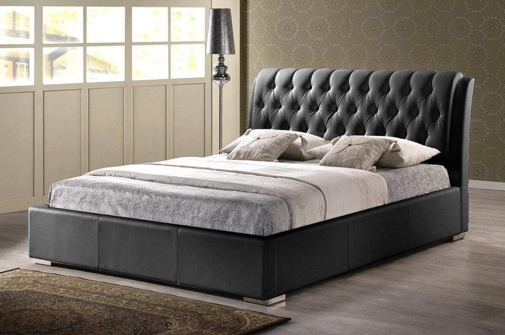 Bianca Black Modern Bed with Tufted Headboard - Queen Size FredCo