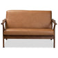 Bianca Mid-Century Modern Walnut Brown Finished Wood and Tan Faux Leather Effect Loveseat FredCo
