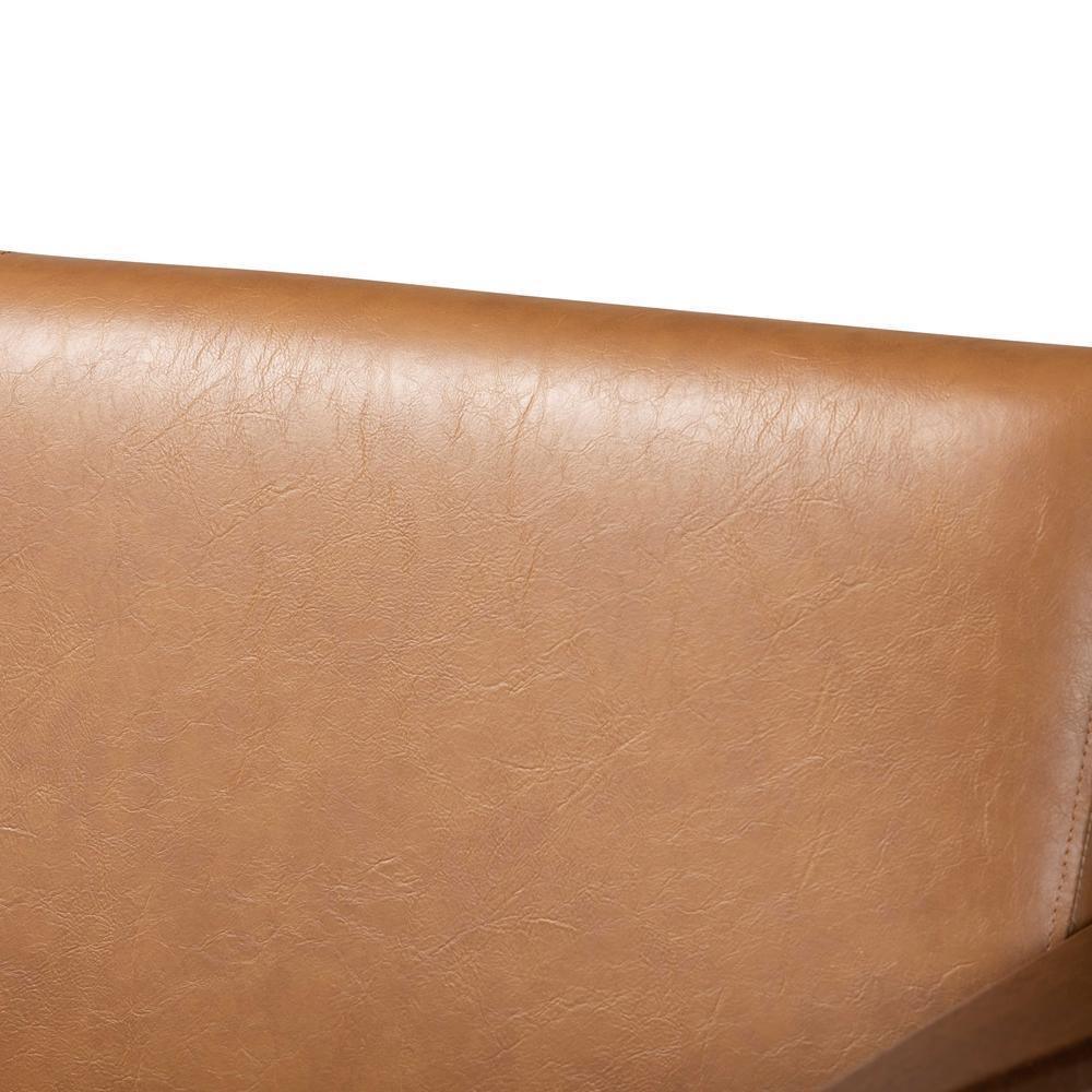 Bianca Mid-Century Modern Walnut Brown Finished Wood and Tan Faux Leather Effect Loveseat FredCo