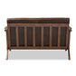 Bianca Mid-Century Modern Walnut Wood Dark Brown Distressed Faux Leather 2-Seater Loveseat FredCo