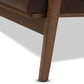 Bianca Mid-Century Modern Walnut Wood Dark Brown Distressed Faux Leather 3-Seater Sofa FredCo