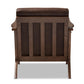 Bianca Mid-Century Modern Walnut Wood Dark Brown Distressed Faux Leather Lounge Chair FredCo