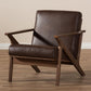 Bianca Mid-Century Modern Walnut Wood Dark Brown Distressed Faux Leather Lounge Chair FredCo