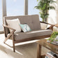 Bianca Mid-Century Modern Walnut Wood Light Grey Fabric Tufted 2-Seater Loveseat FredCo