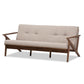 Bianca Mid-Century Modern Walnut Wood Light Grey Fabric Tufted 3-Seater Sofa FredCo