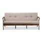 Bianca Mid-Century Modern Walnut Wood Light Grey Fabric Tufted 3-Seater Sofa FredCo