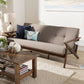 Bianca Mid-Century Modern Walnut Wood Light Grey Fabric Tufted 3-Seater Sofa FredCo