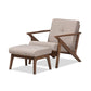 Bianca Mid-Century Modern Walnut Wood Light Grey Fabric Tufted Lounge Chair And Ottoman Set FredCo