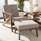 Bianca Mid-Century Modern Walnut Wood Light Grey Fabric Tufted Lounge Chair And Ottoman Set FredCo