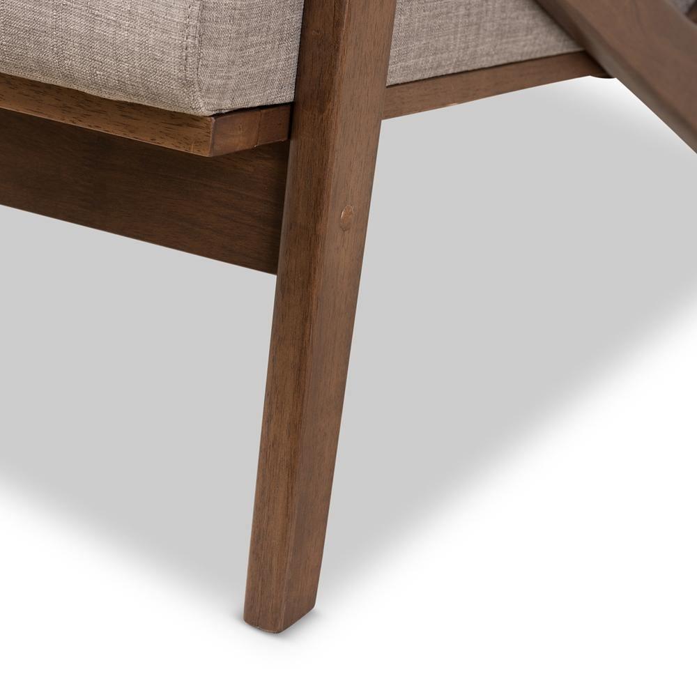 Bianca Mid-Century Modern Walnut Wood Light Grey Fabric Tufted Lounge Chair And Ottoman Set FredCo
