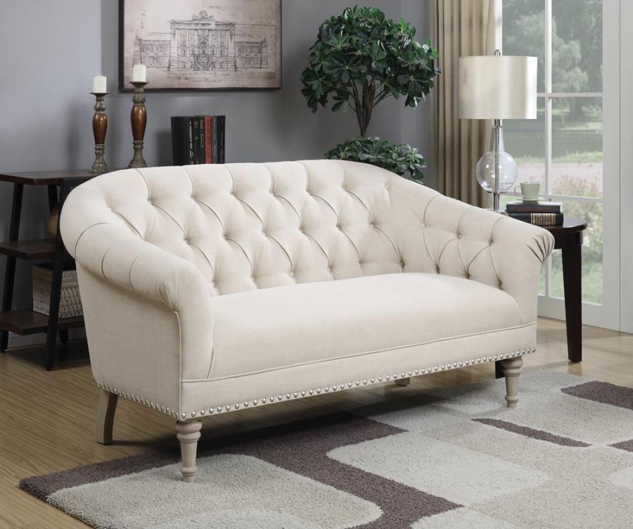 Billie Tufted Back Settee with Roll Arm Natural 902498 Coaster FredCo