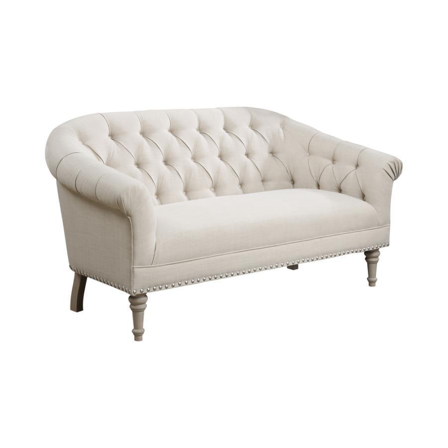 Billie Tufted Back Settee with Roll Arm Natural 902498 Coaster FredCo