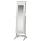 Bimini White Finish Wood Crown Moulding Top Free Standing Full Length Cheval Mirror Jewelry Armoire FredCo