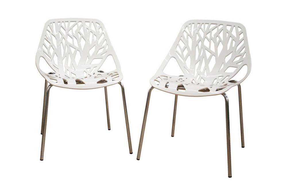 Birch Sapling White Plastic Accent / Dining Chair (Set of 2) FredCo