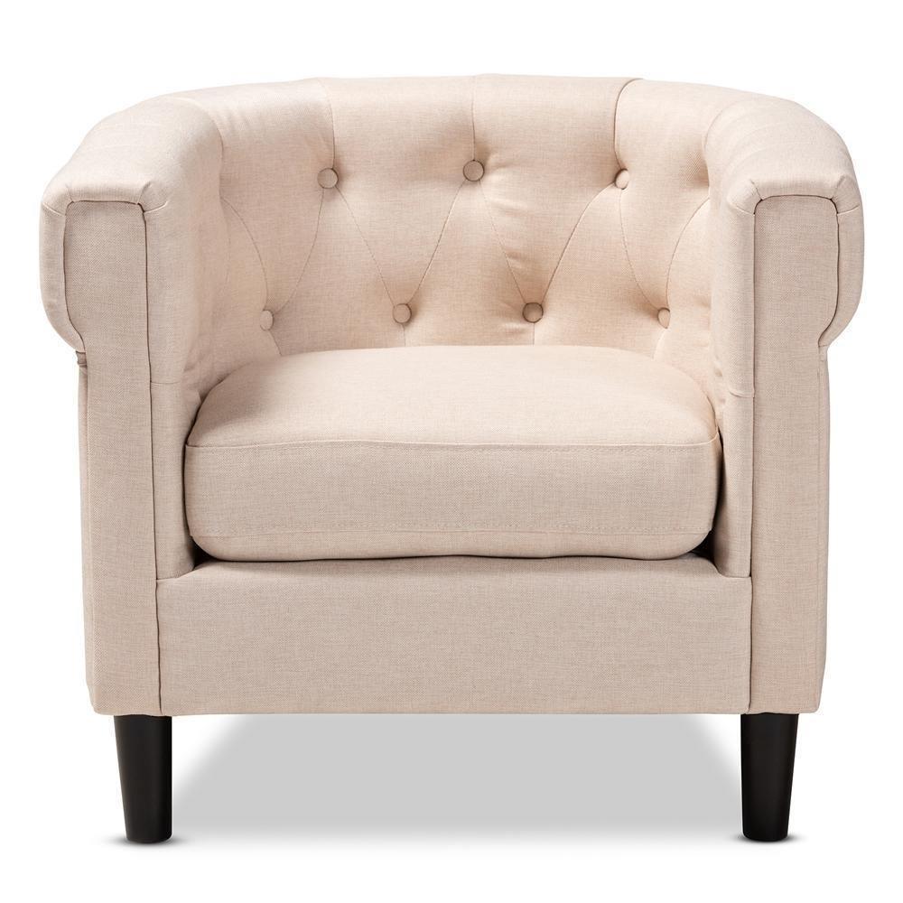 Bisset Classic and Traditional Beige Fabric Upholstered Chesterfield Chair FredCo