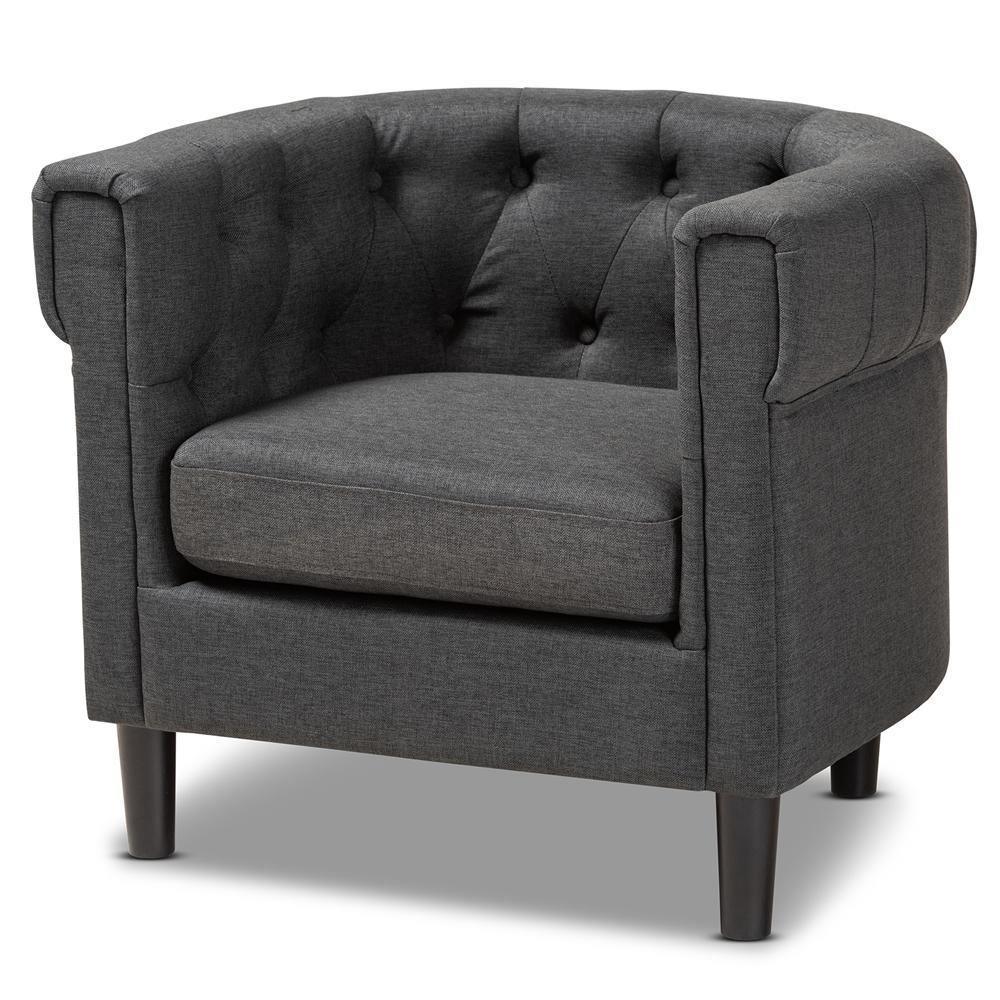 Bisset Classic and Traditional Gray Fabric Upholstered Chesterfield Chair FredCo