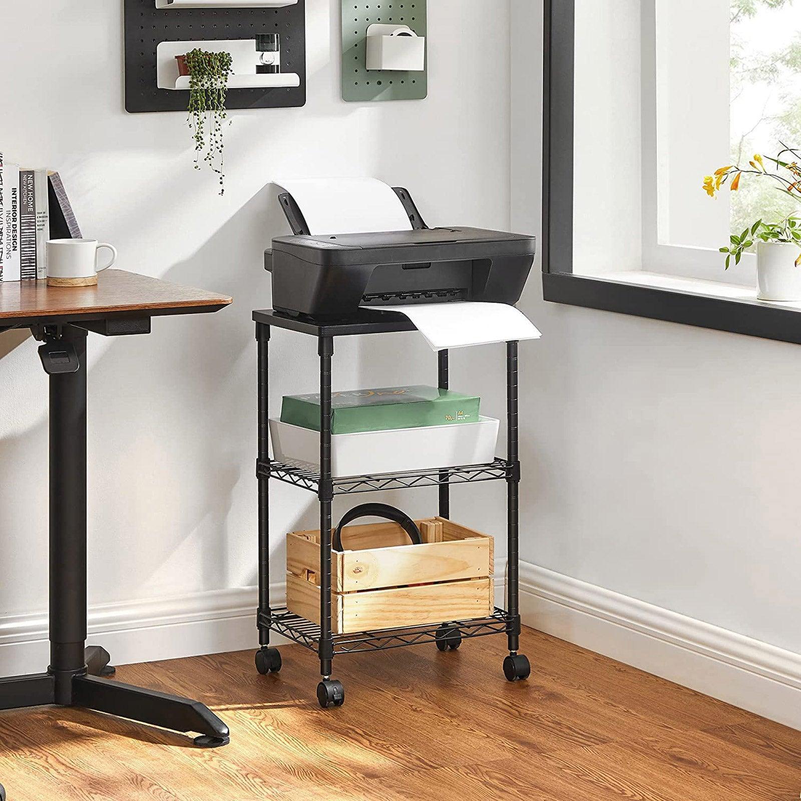 Black 3-Tier Printer Stand on Wheels FredCo