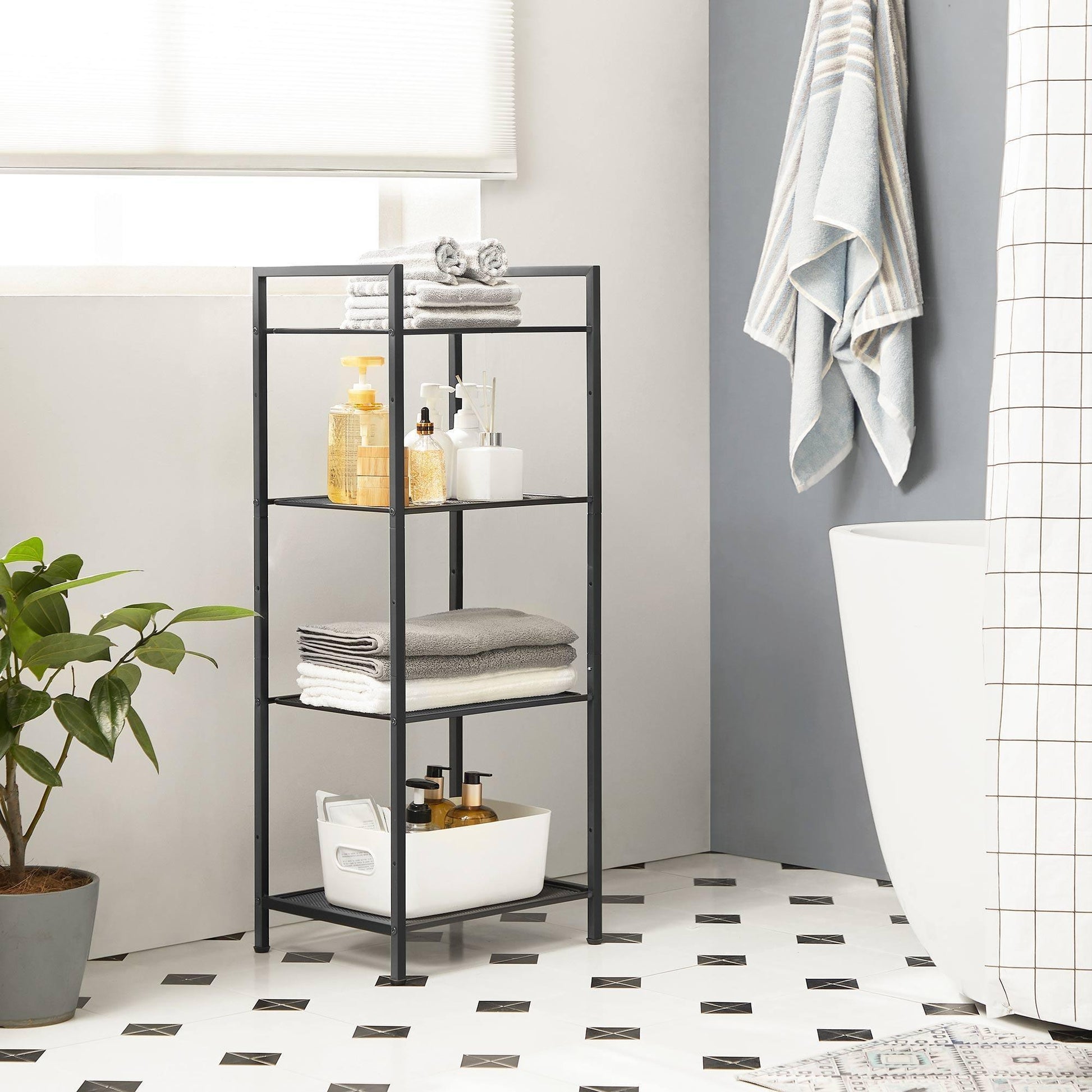 Black 4-Tier Storage Unit with Adjustable Shelves FredCo