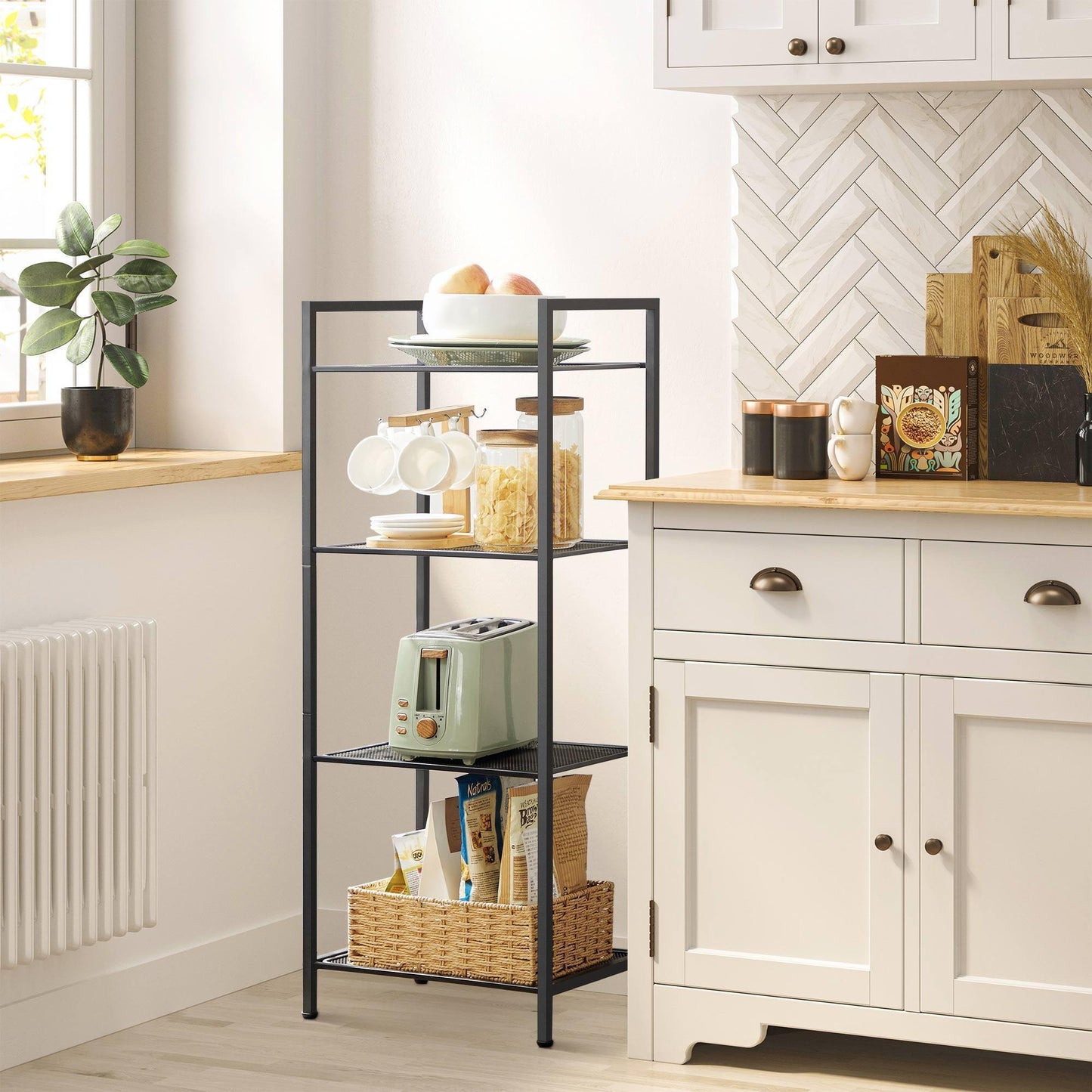 Black 4-Tier Storage Unit with Adjustable Shelves FredCo