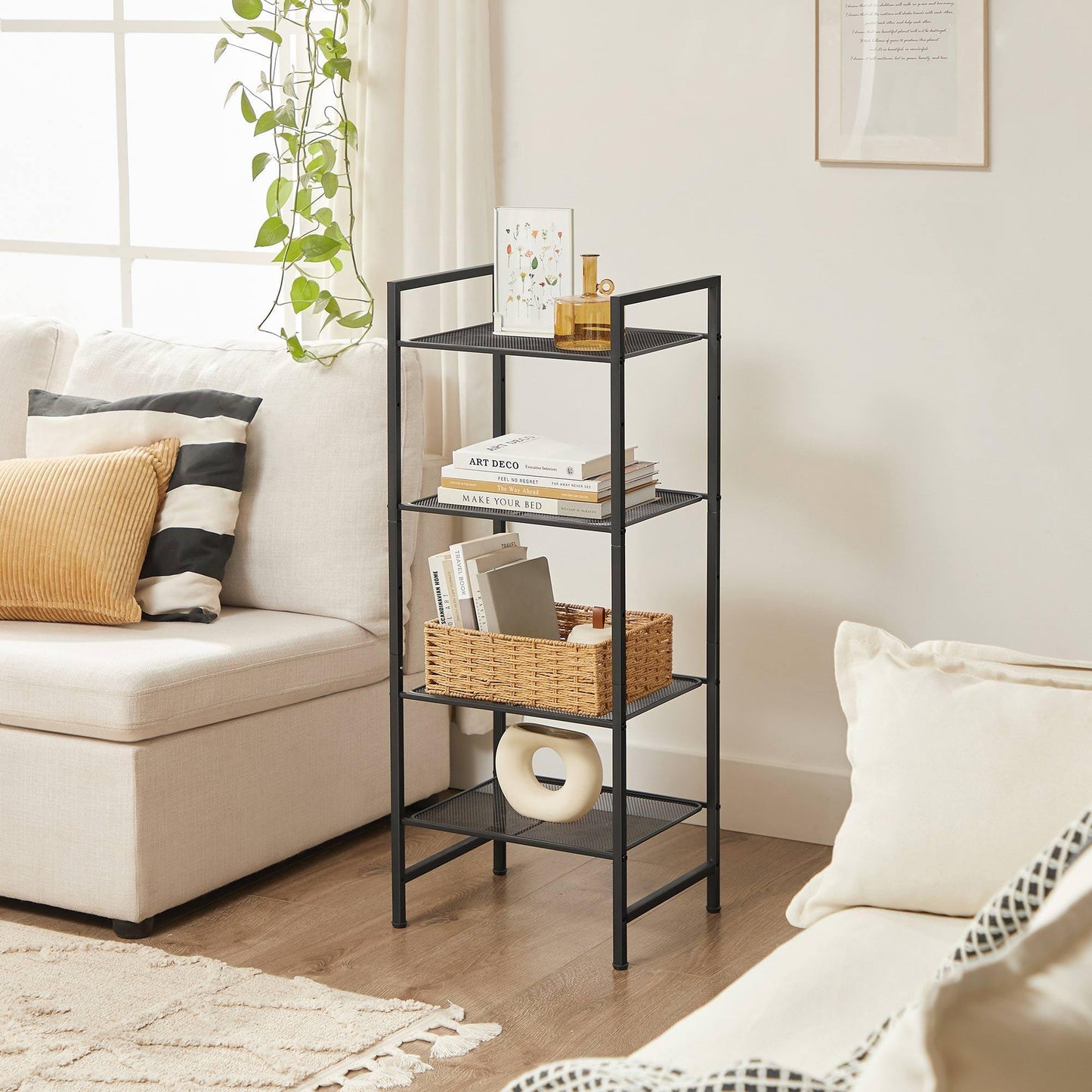 Black 4-Tier Storage Unit with Adjustable Shelves FredCo