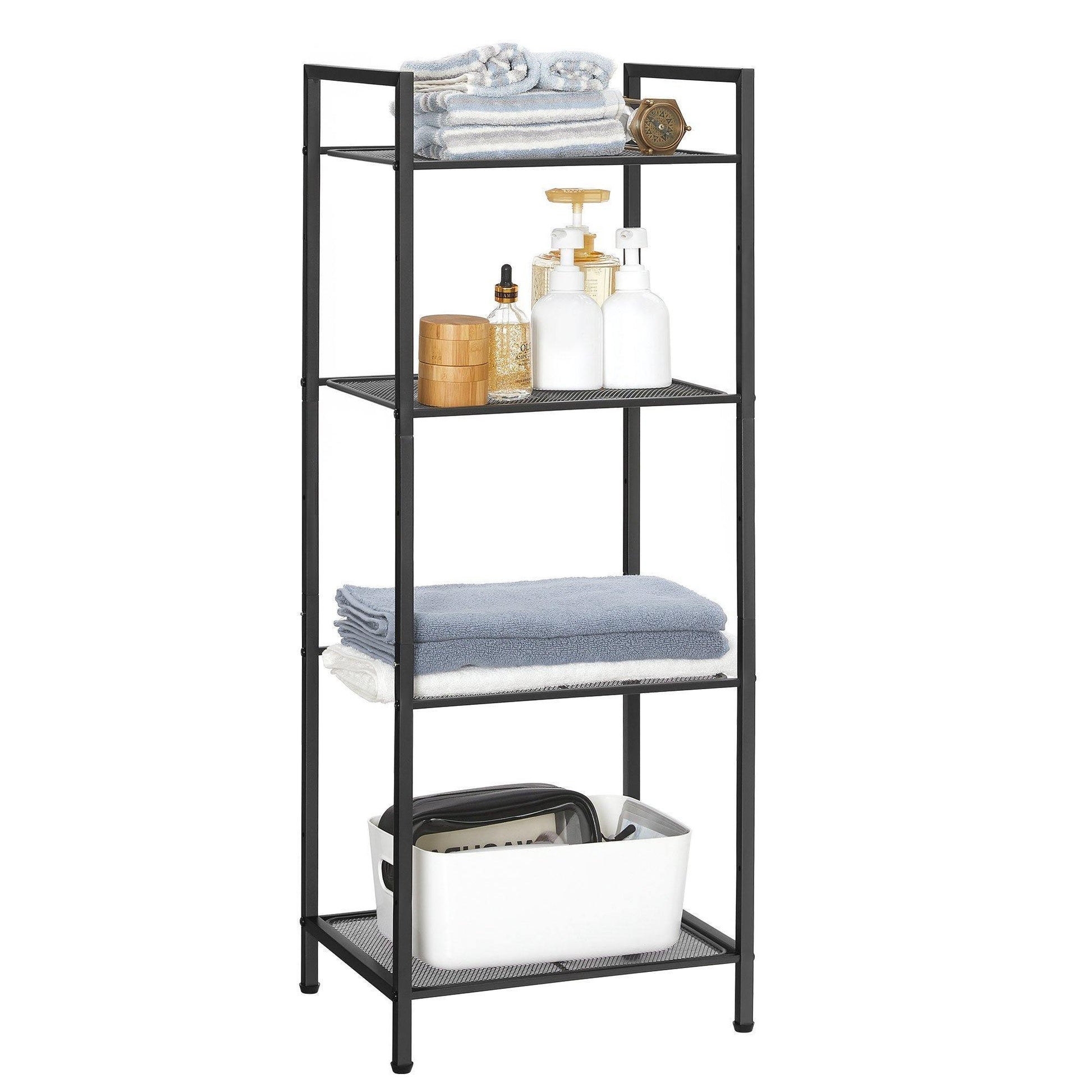 Black 4-Tier Storage Unit with Adjustable Shelves FredCo
