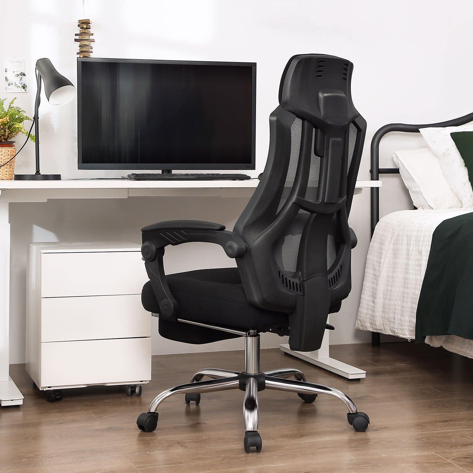 Black Adjustable Office Chair with Footrest FredCo