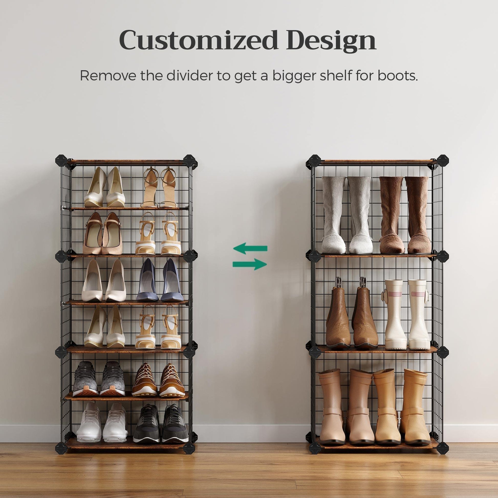 Black & Brown Cube Storage with Metal Wire for Shoes FredCo