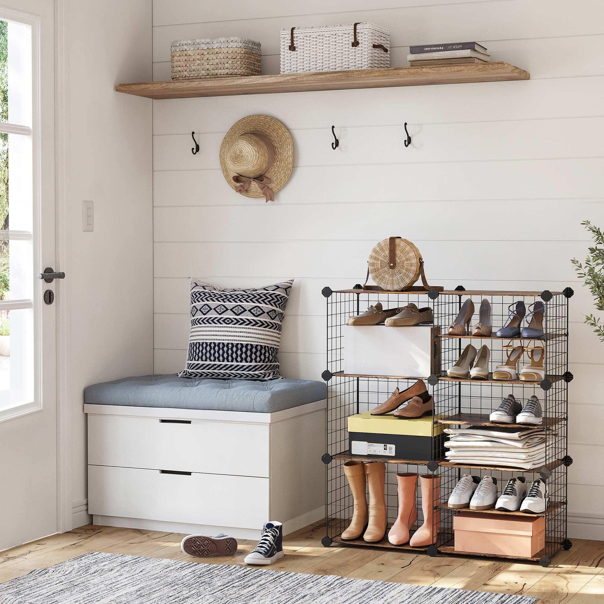 Black & Brown Cube Storage with Metal Wire for Shoes FredCo
