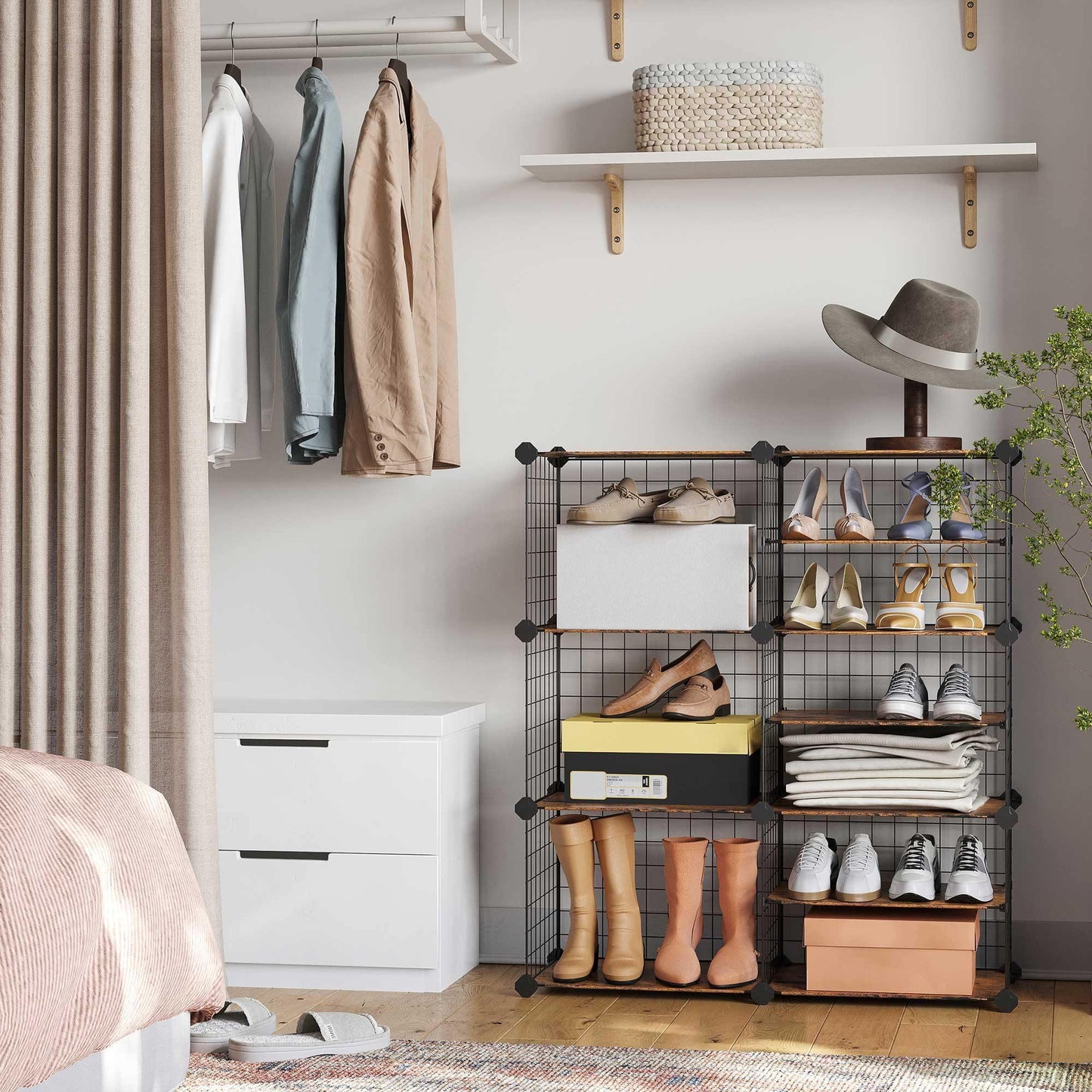 Black & Brown Cube Storage with Metal Wire for Shoes FredCo