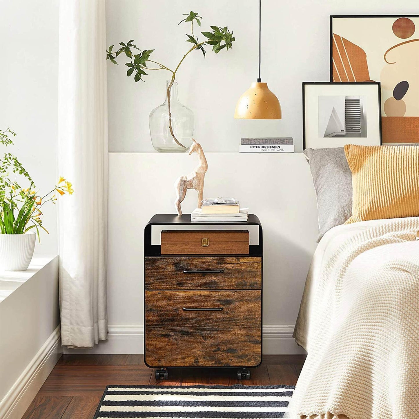 Black & Rustic Brown File Cabinet with 2 Drawers FredCo