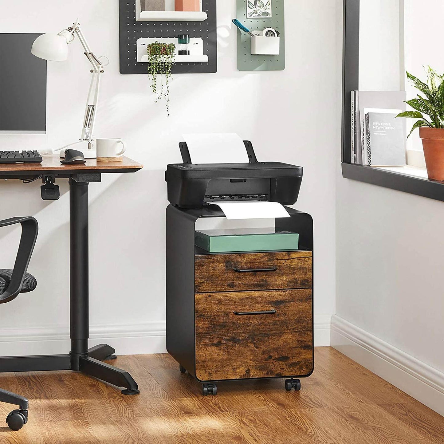 Black & Rustic Brown File Cabinet with 2 Drawers FredCo