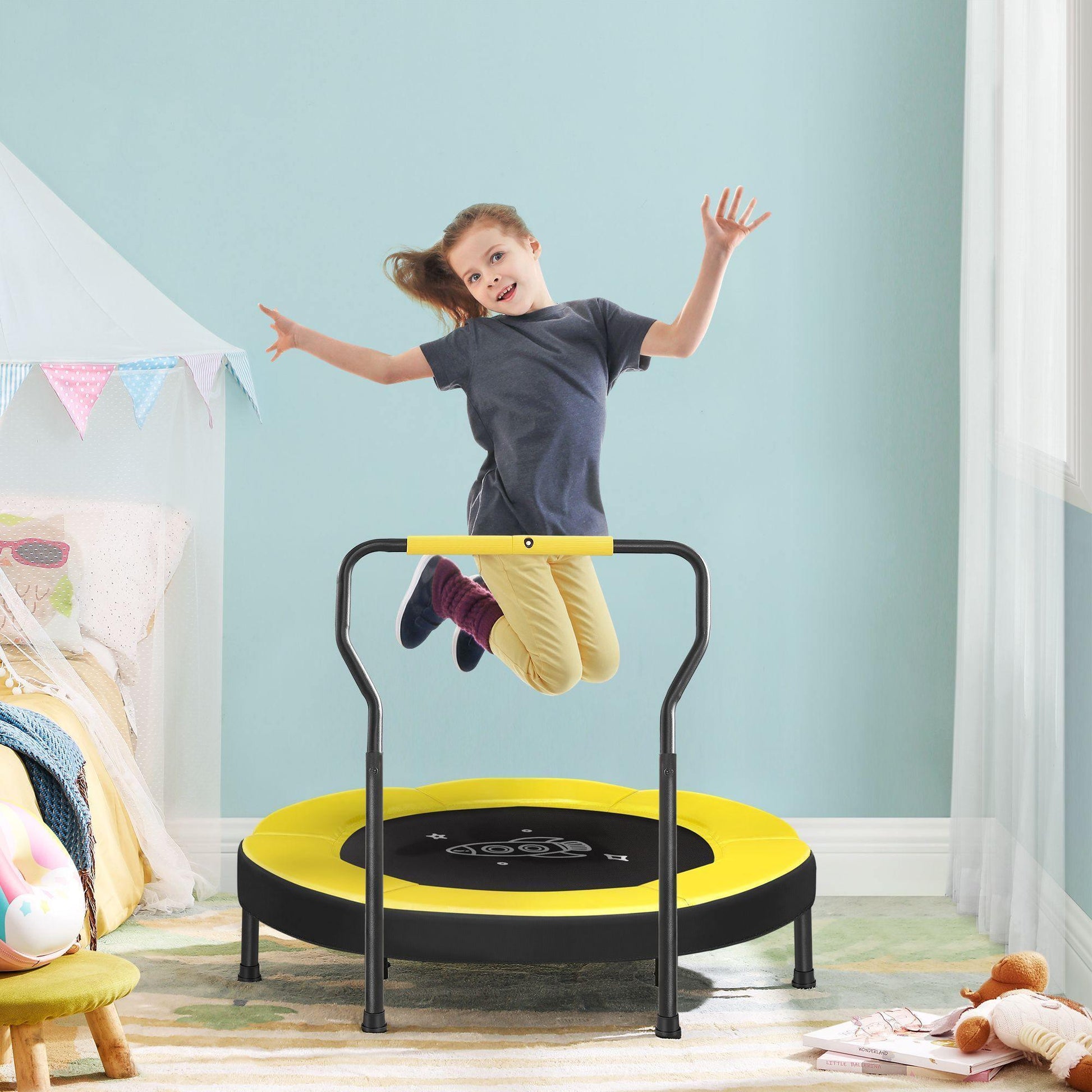 Black & Yellow Mini Trampoline with Handlebar for Kids FredCo