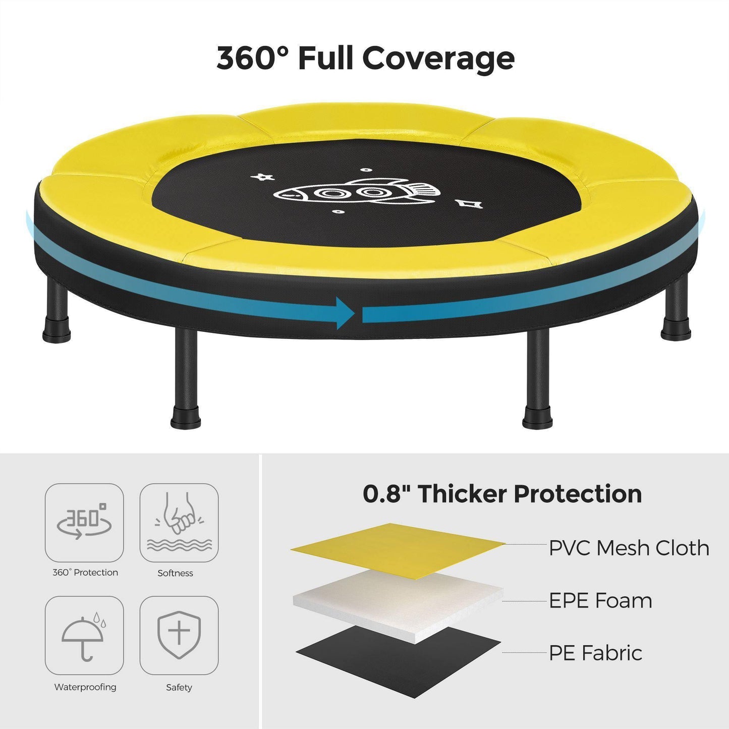 Black & Yellow Mini Trampoline with Handlebar for Kids FredCo